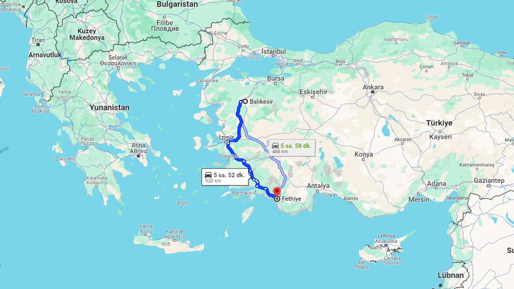 Balıkesir Fethiye arası kaç km? Fethiye Balıkesir arası kaç saat?