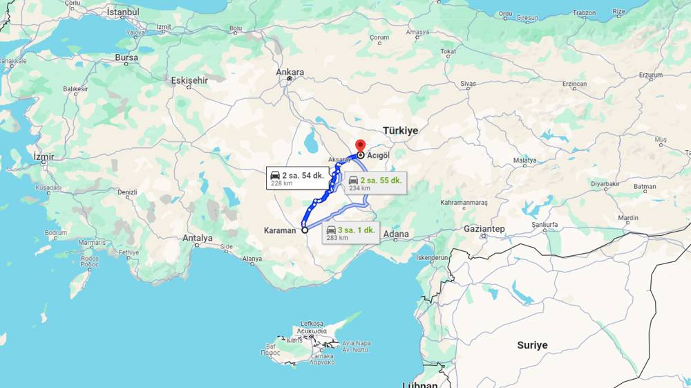 Karaman Acıgöl arası kaç km? Acıgöl Karaman arası kaç saat?