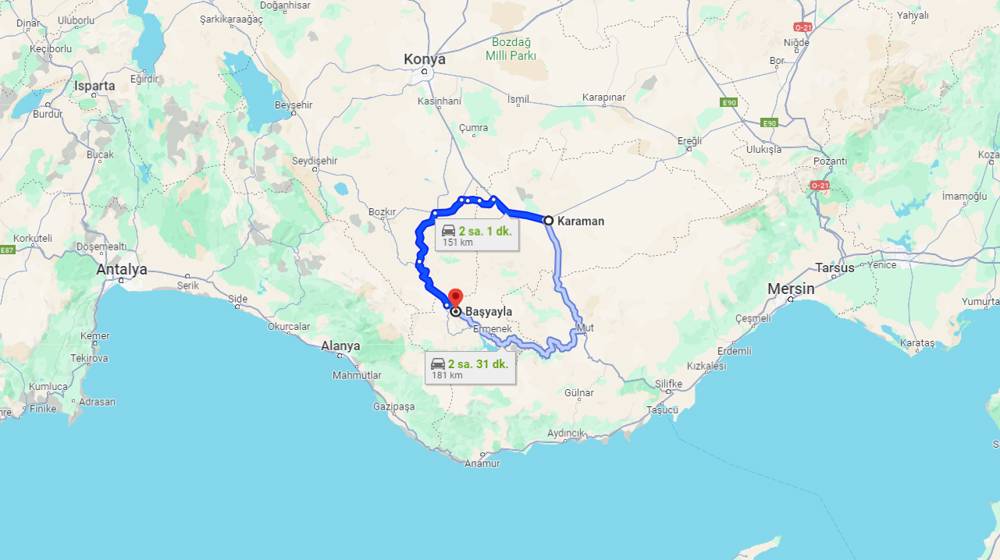 Karaman Başyayla arası kaç km? Başyayla Karaman arası kaç saat?