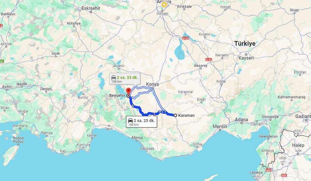 Karaman Beyşehir arası kaç km? Beyşehir Karaman arası kaç saat?