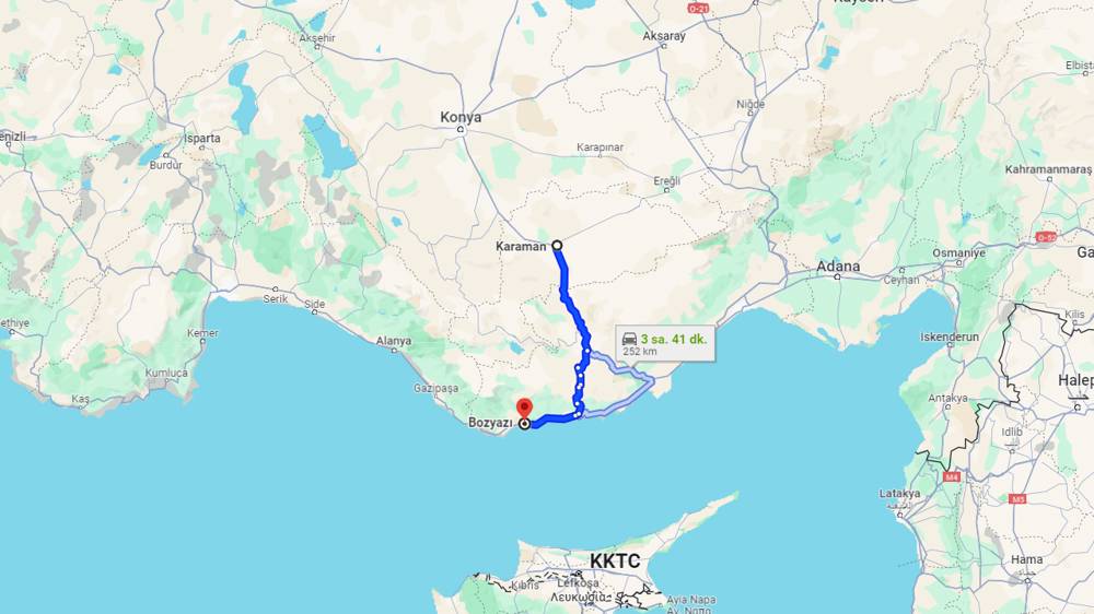 Karaman Bozyazı arası kaç km? Bozyazı Karaman arası kaç saat?