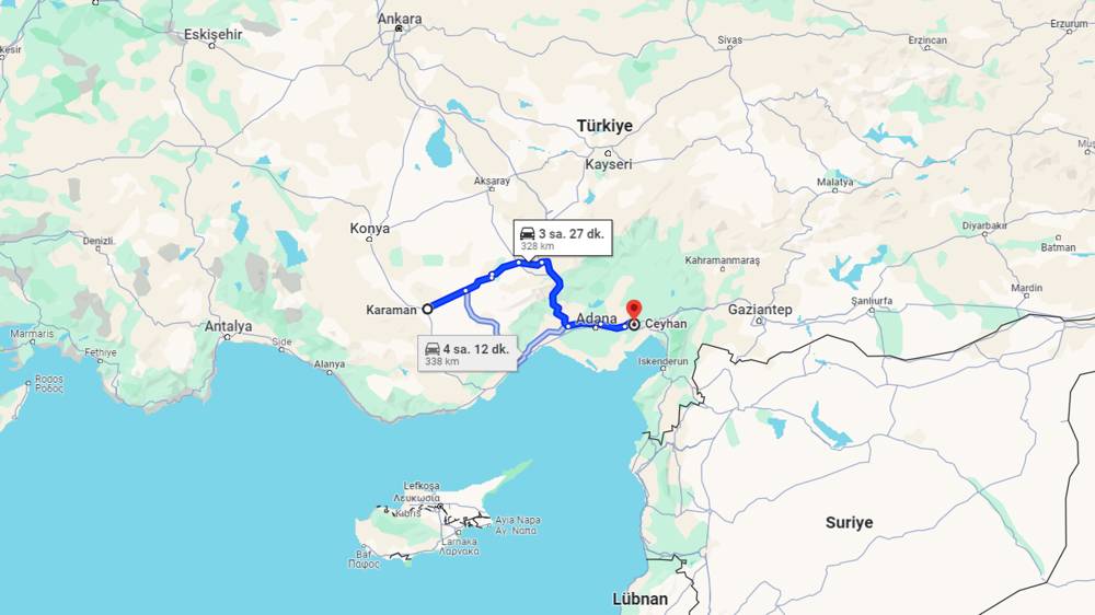 Karaman Ceyhan arası kaç km? Ceyhan Karaman arası kaç saat?