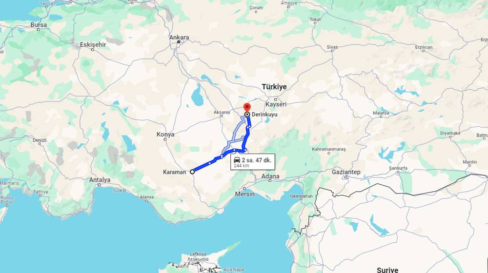 Karaman Derinkuyu arası kaç km? Derinkuyu Karaman arası kaç saat?