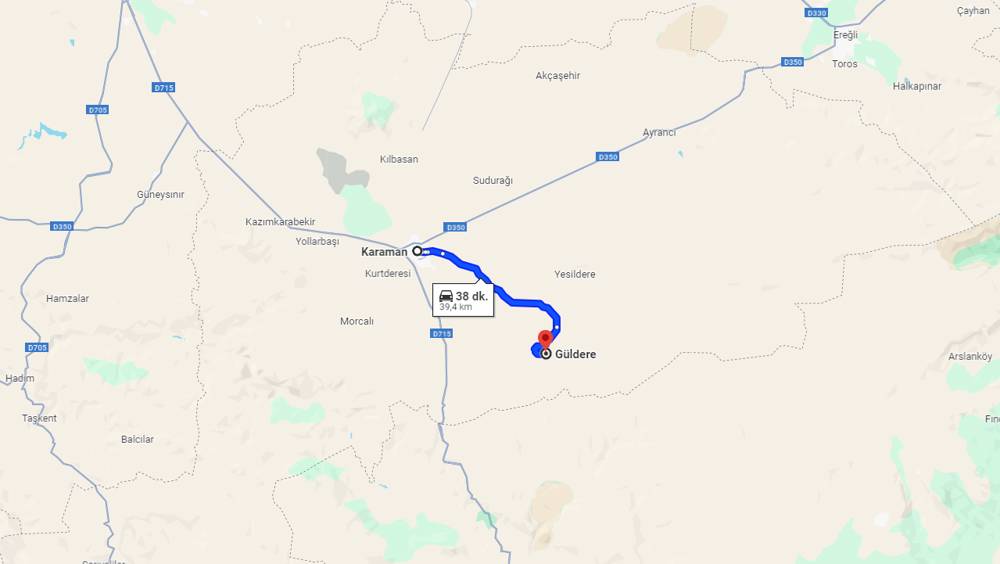 Karaman Güldere arası kaç km? Güldere Karaman arası kaç saat?