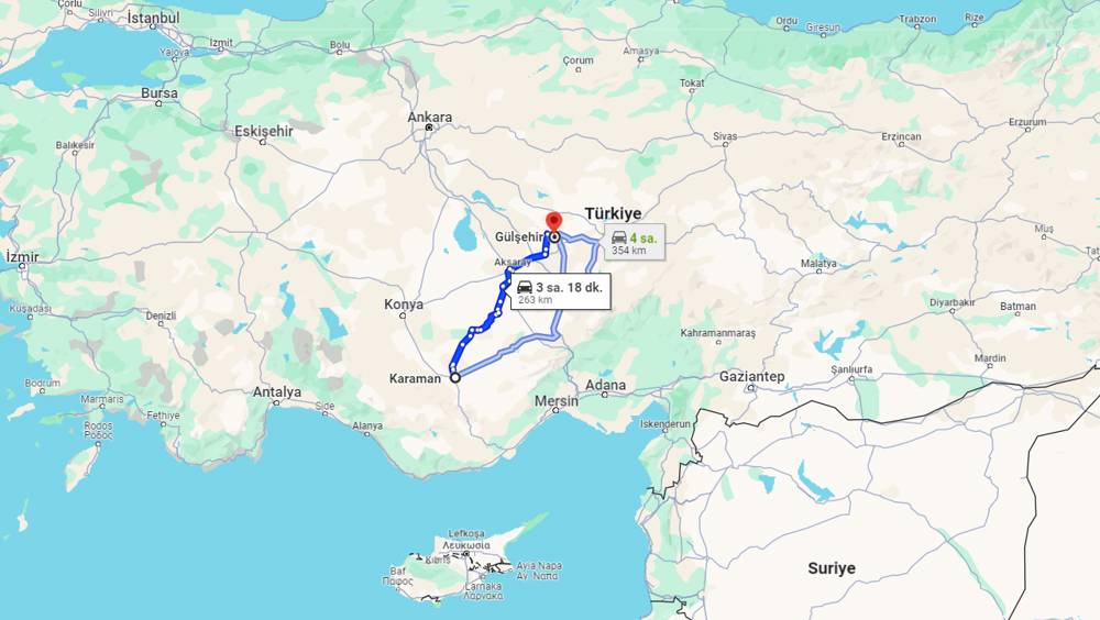 Karaman Gülşehir arası kaç km? Gülşehir Karaman arası kaç saat?