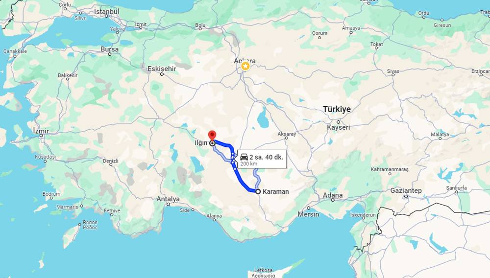 Karaman Ilgın arası kaç km? Ilgın Karaman arası kaç saat?