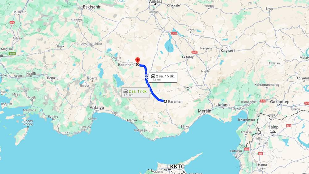 Karaman Kadınhanı arası kaç km? Kadınhanı Karaman arası kaç saat?