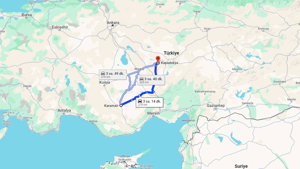 Karaman Kapadokya arası kaç km? Kapadokya Karaman arası kaç saat?