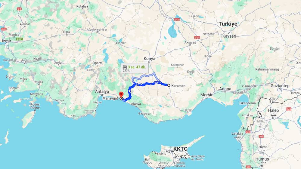 Karaman Manavgat arası kaç km? Manavgat Karaman arası kaç saat?