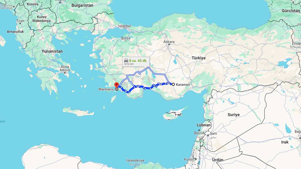 Karaman Marmaris arası kaç km? Marmaris Karaman arası kaç saat?