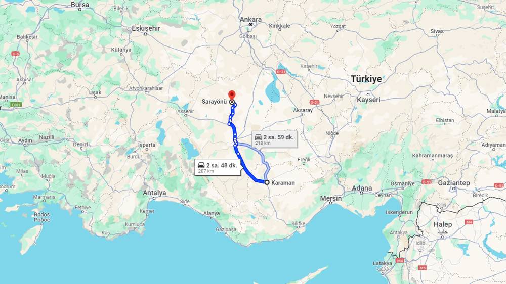 Karaman Sarayönü arası kaç km? Sarayönü Karaman arası kaç saat?