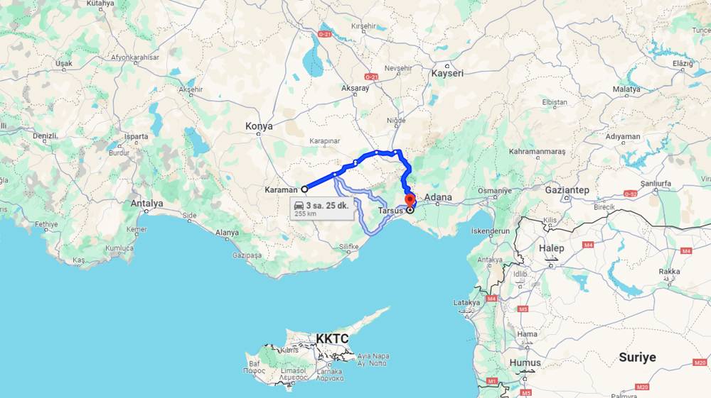 Karaman Tarsus arası kaç km? Tarsus Karaman arası kaç saat?