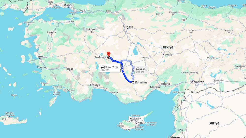 Karaman Tuzlukçu arası kaç km? Tuzlukçu Karaman arası kaç saat?