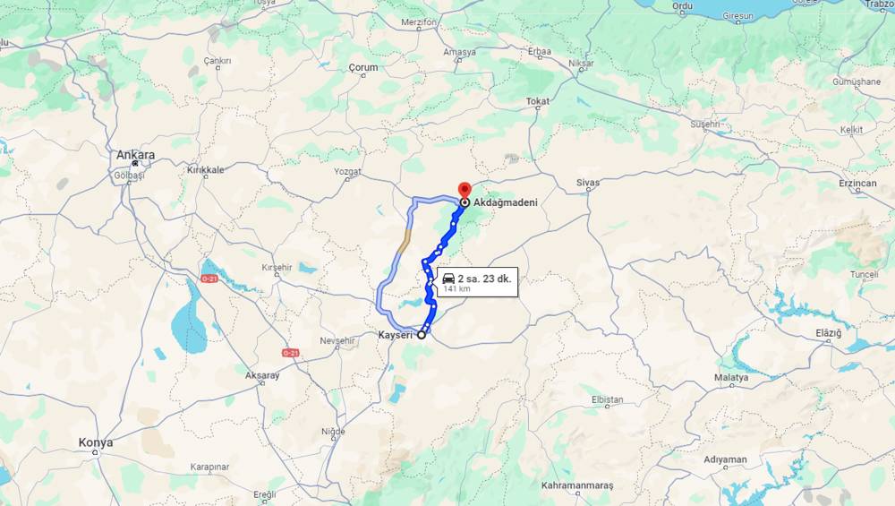 Kayseri Akdağmadeni arası kaç km? Akdağmadeni Kayseri arası kaç saat?