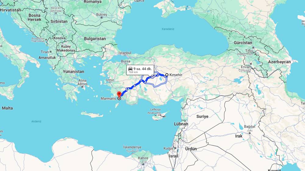 Kırşehir Marmaris arası kaç km? Marmaris Kırşehir arası kaç saat?