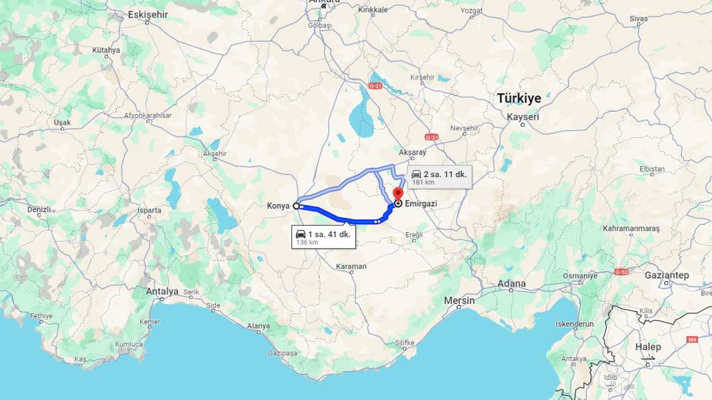 Konya Emirgazi arası kaç km? Emirgazi Konya arası kaç saat?