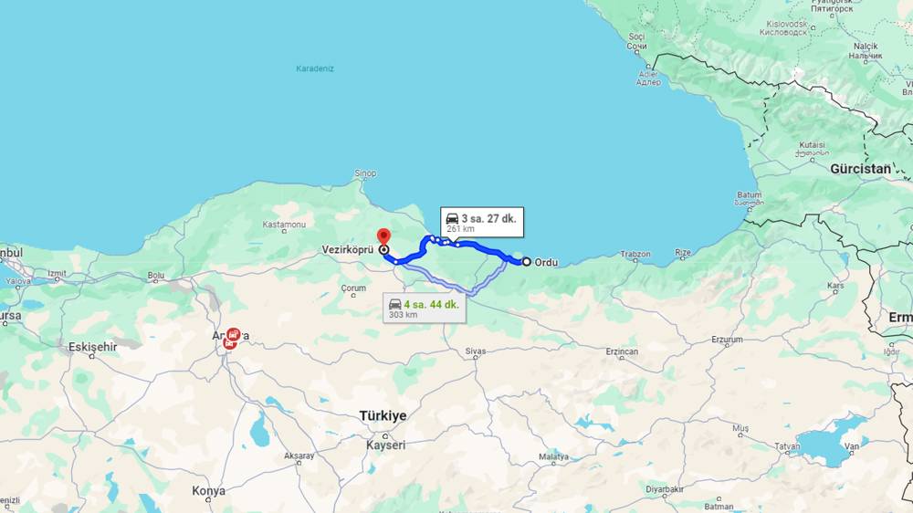 Ordu Vezirköprü arası kaç km? Vezirköprü Ordu arası kaç saat?