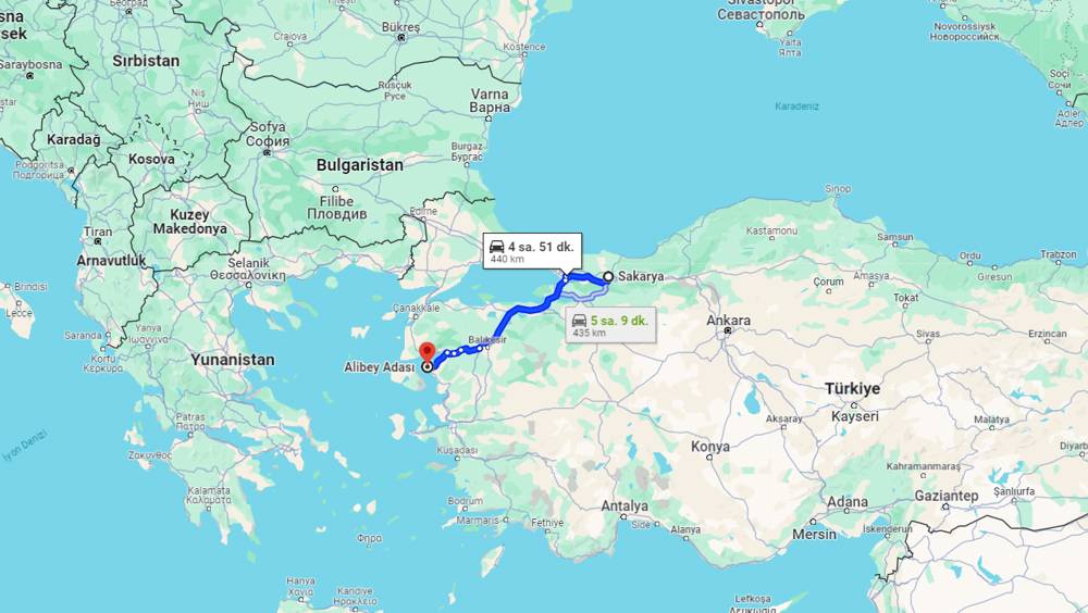 Sakarya Cunda arası kaç km? Cunda Sakarya arası kaç saat?