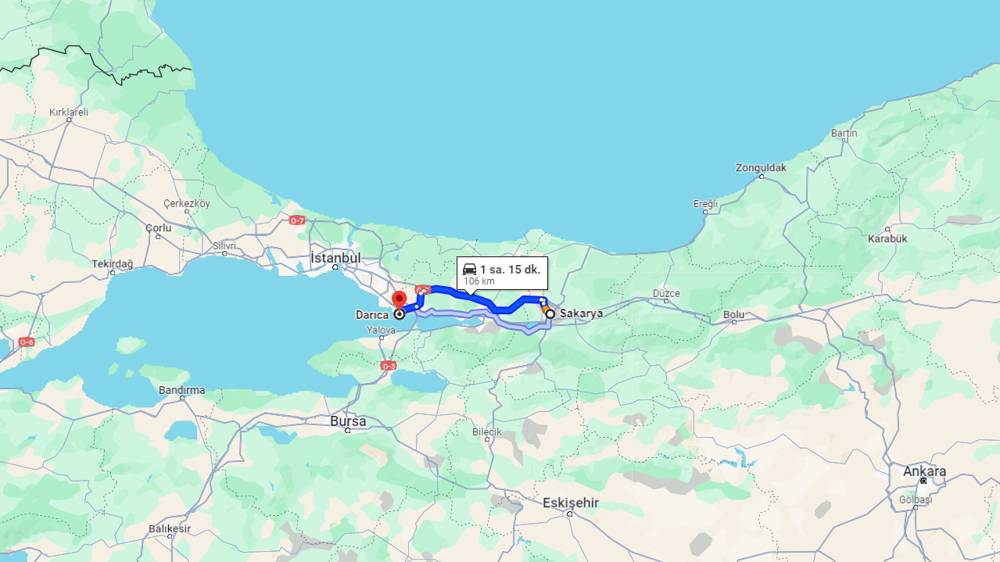 Sakarya Darıca arası kaç km? Darıca Sakarya arası kaç saat?