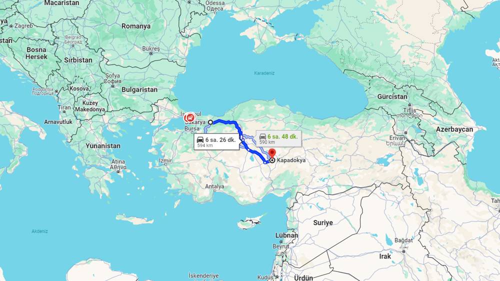 Sakarya Kapadokya arası kaç km? Kapadokya Sakarya arası kaç saat?