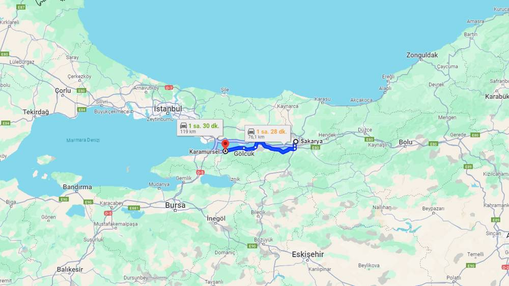 Sakarya Karamürsel arası kaç km? Karamürsel  Sakarya arası kaç saat?