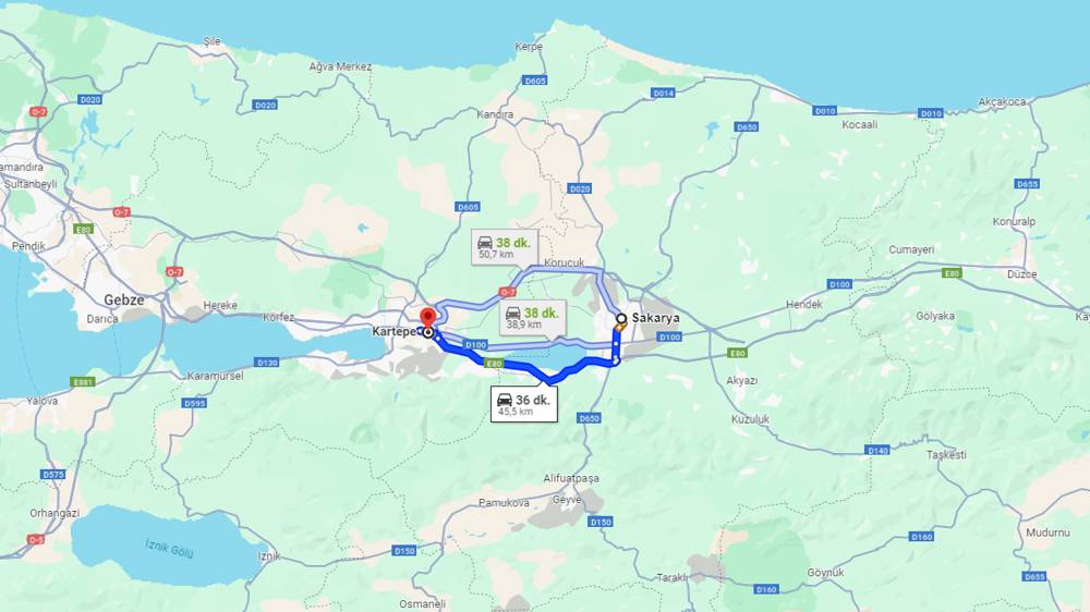 Sakarya Kartepe arası kaç km? Kartepe Sakarya arası kaç saat?