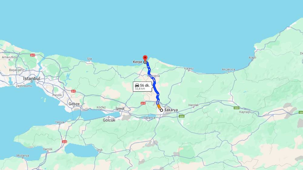 Sakarya Kerpe arası kaç km? Kerpe Sakarya arası kaç saat?