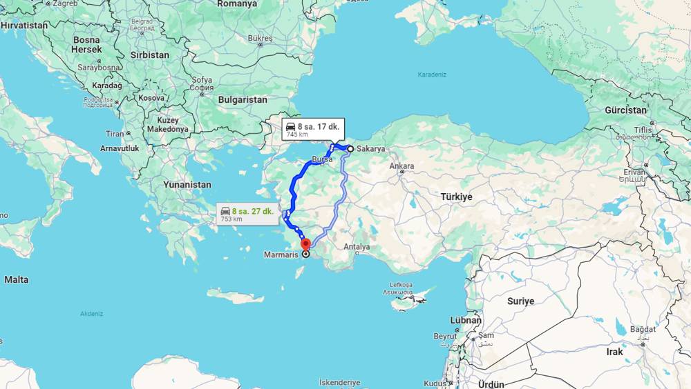 Sakarya Marmaris arası kaç km? Marmaris Sakarya arası kaç saat?