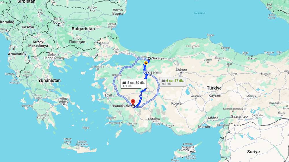 Sakarya Pamukkale arası kaç km? Pamukkale Sakarya arası kaç saat?