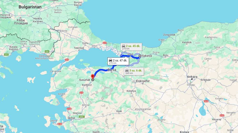 Sakarya Susurluk arası kaç km? Susurluk Sakarya arası kaç saat?