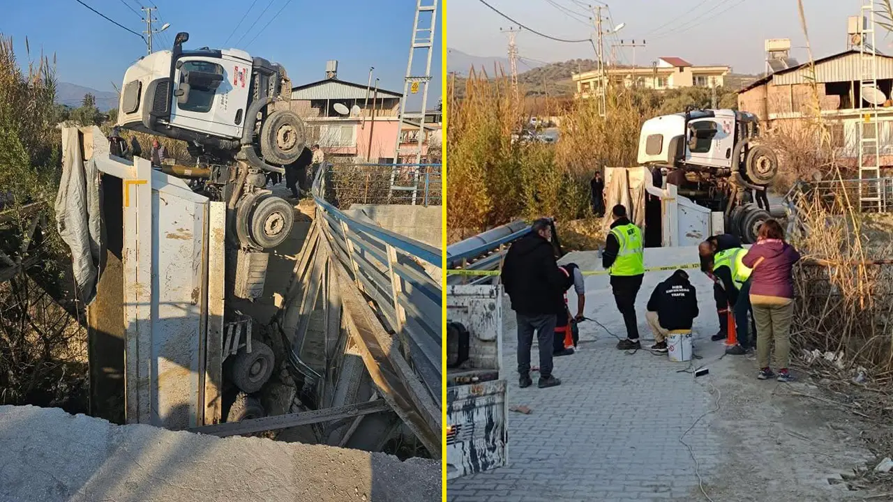 Hatay’da köprü çöktü, kamyon dereye düştü