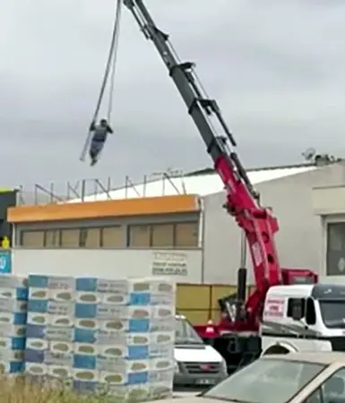Vinçte tehlikeli anlar kamerada