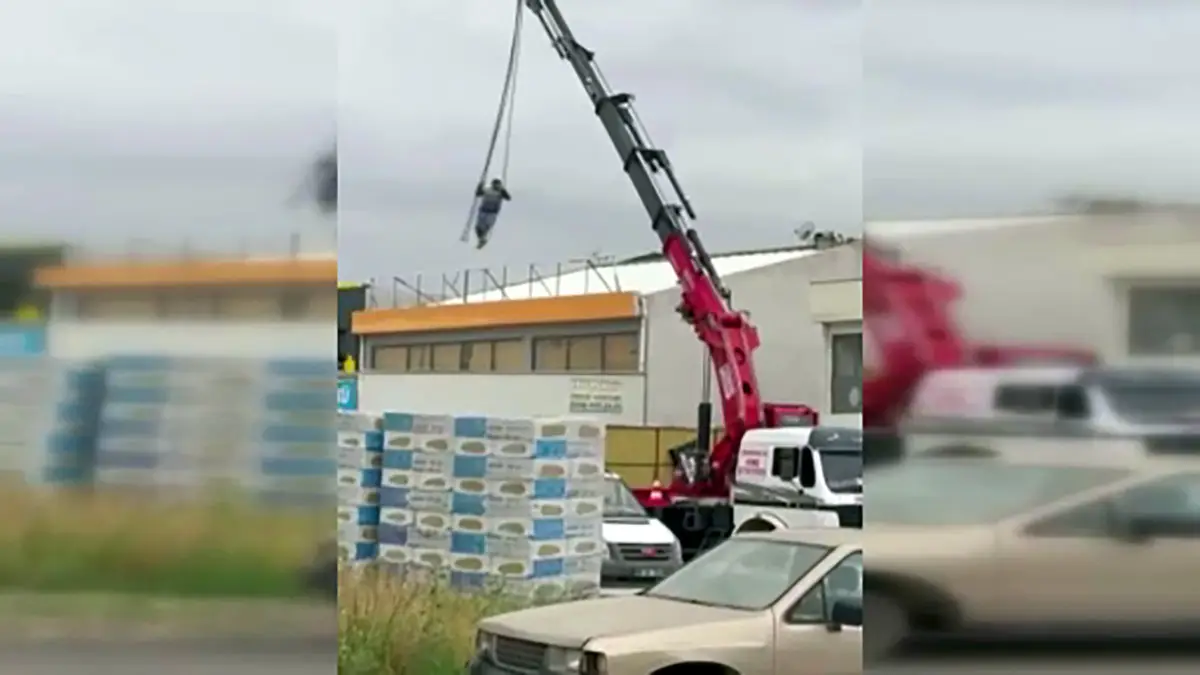 Vinçte tehlikeli anlar kamerada