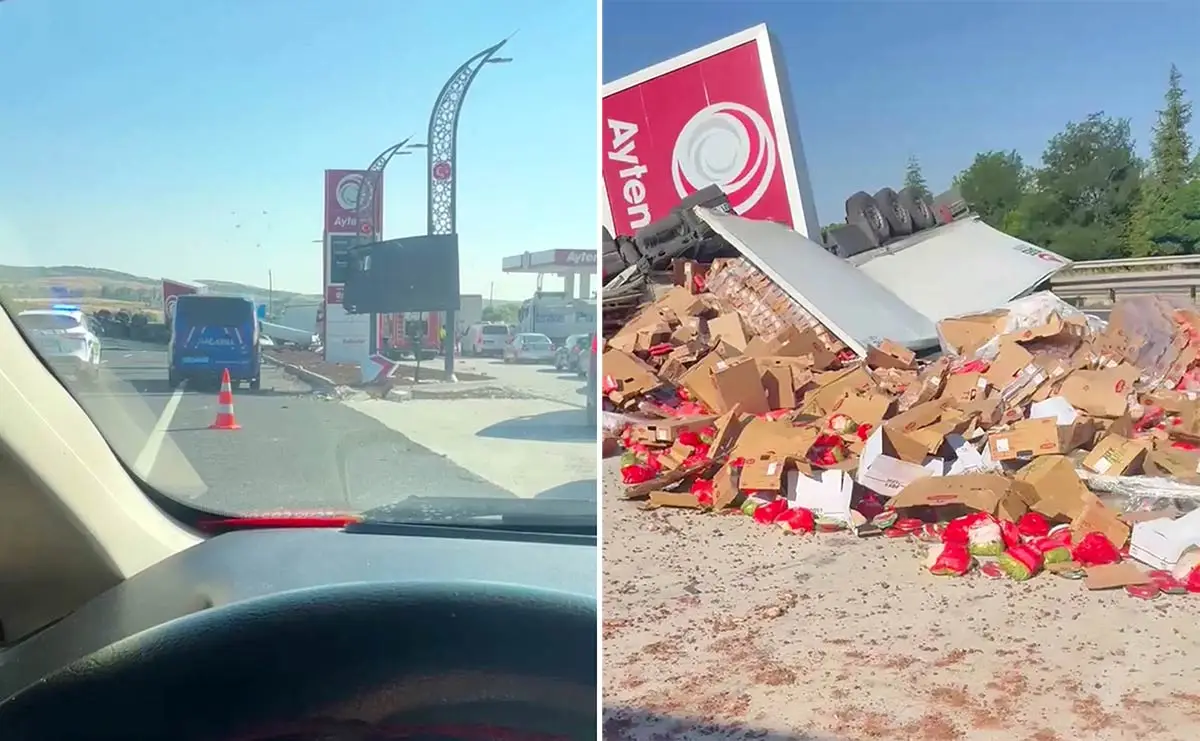 Ankara yolunda tır akaryakıt istasyonuna daldı