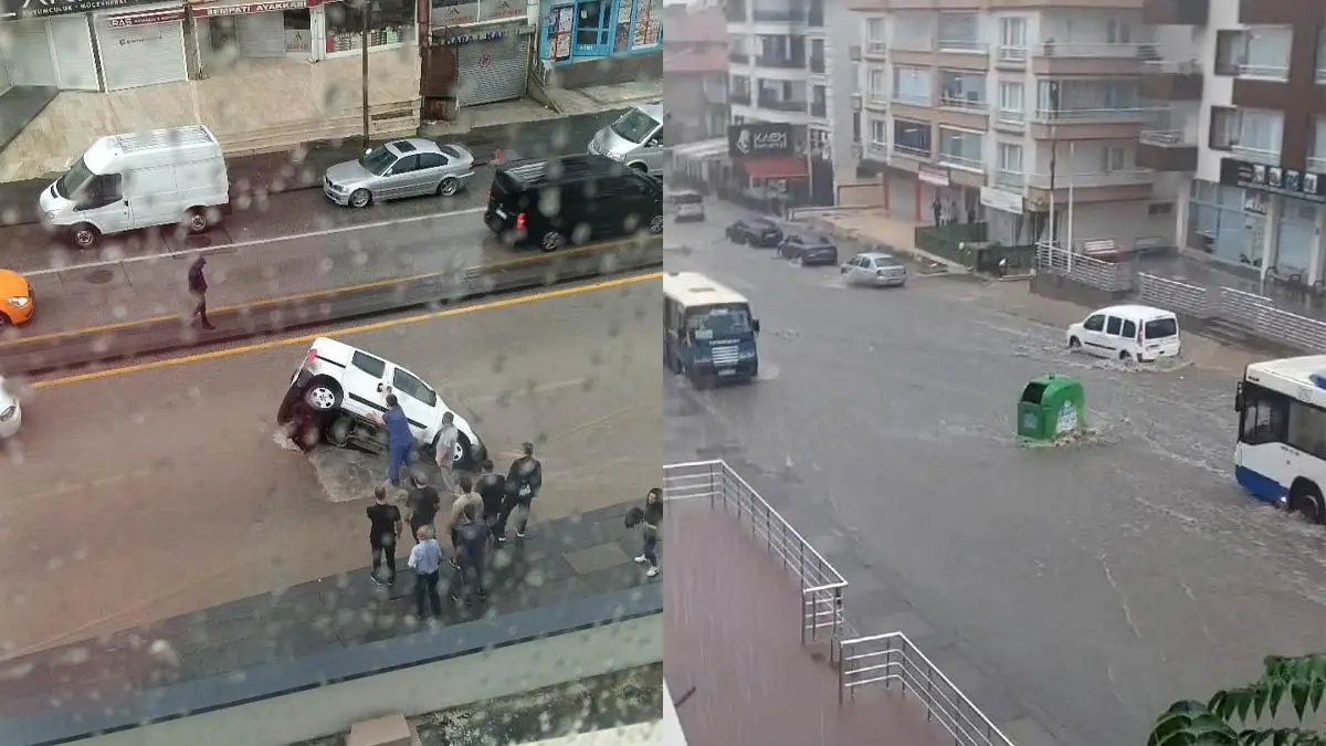 Ankara’da sağanak hayatı felç etti: Yol çöktü