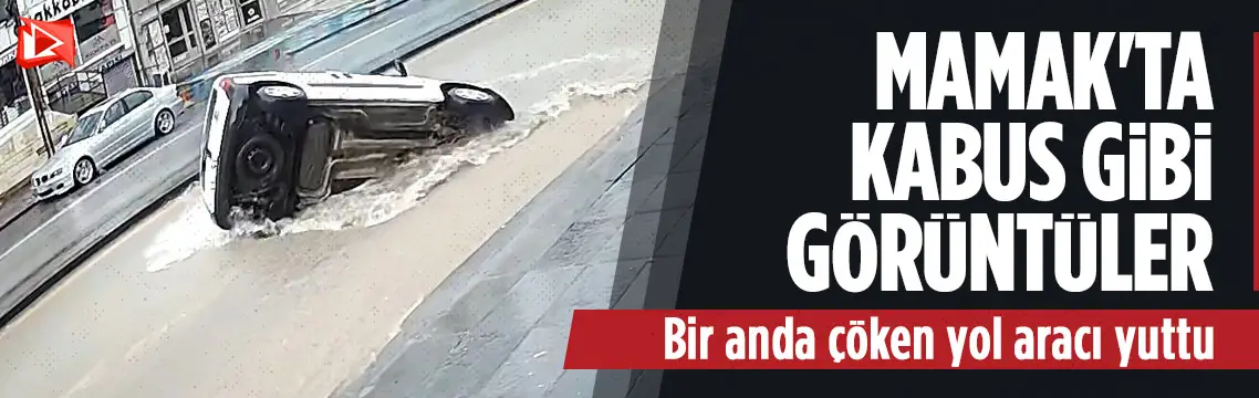 Mamak’ta çöken yola düşen araç kamerada